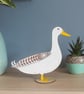 Standing Wooden White Duck Decoration Ornament - Etched and Hand Painted - Image 1
