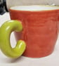 Fungus Larger Ceramic Mug, Coral Red , Green and Tin white glaze. - Image 2