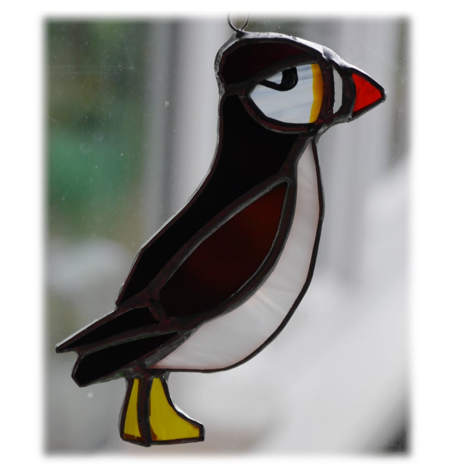 Puffin Suncatcher Stained Glass Handmade British Bird 014