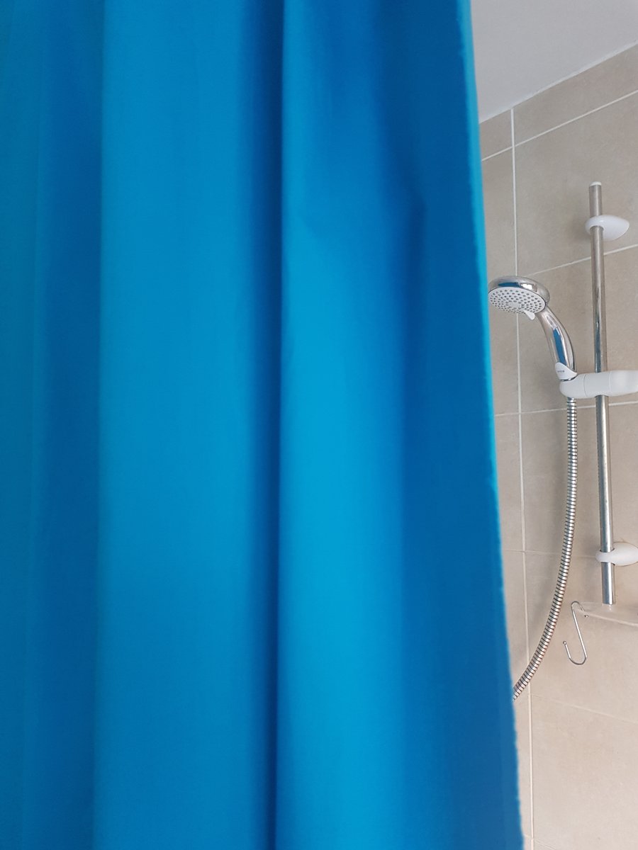 Marine Blue coloured Organic Cotton Shower Curtain, washable non-waxed