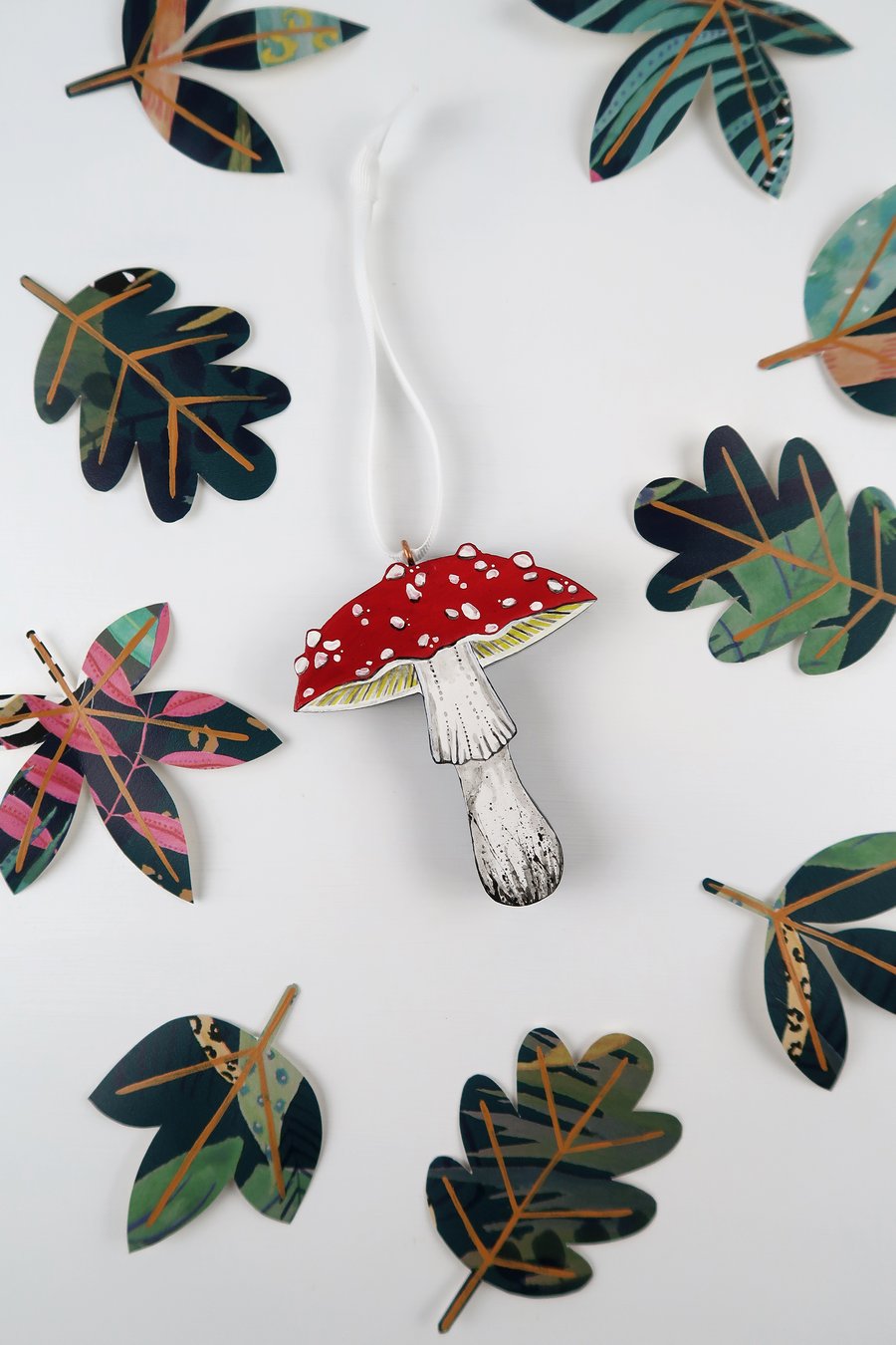 Mushroom hanging ornament, toadstool decoration for Christmas tree, Amanita.