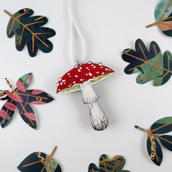 Mushroom hanging ornament, toadstool decoration for Christmas tree, Amanita.