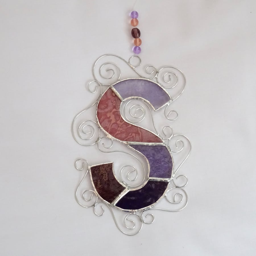 Stained Glass Letter S Suncatcher - Pink and Purple