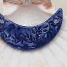 Cobalt Blue Leaf Pattern Ceramic Crescent Bib Pendant