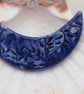 Cobalt Blue Leaf Pattern Ceramic Crescent Bib Pendant - Image 1