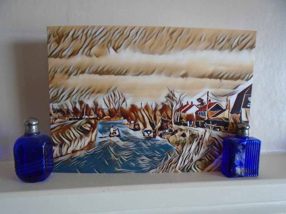 Boats on a Creek in the Fens Blank Greeting Card & Envelope Unique Design 