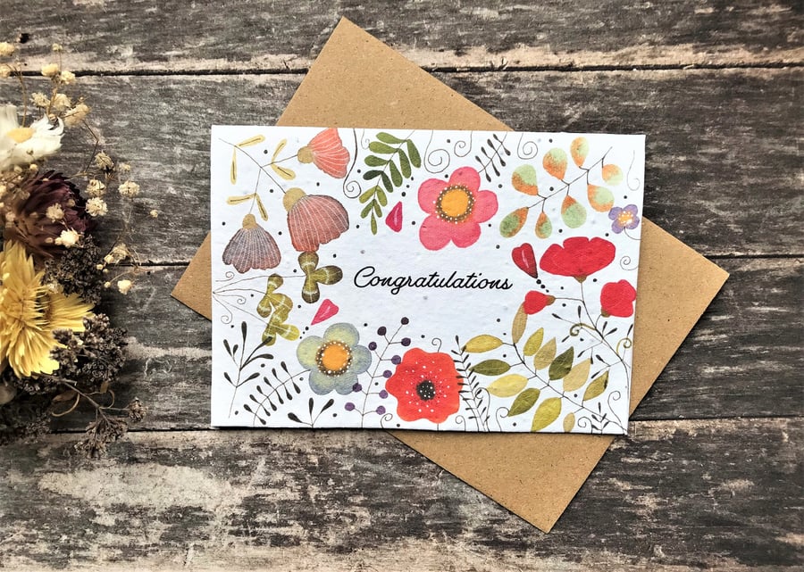 Plantable Seed Paper Congratulations Card,Congratulations card,Flower card