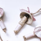 Handmade Ceramic Mushroom Ornament with Ribbon 