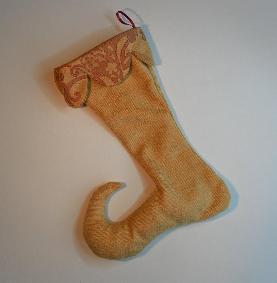 Christmas Stocking, Elf Boot, Gold