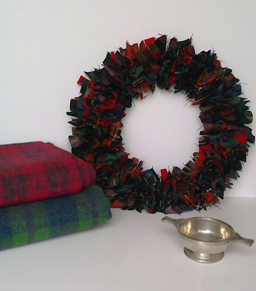 Scottish clan tartan rag wreath made to order