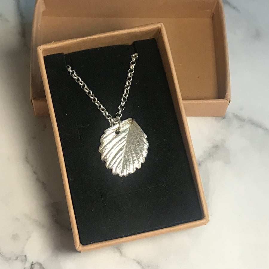 Recycled Silver Strawberry Leaf Pendant 