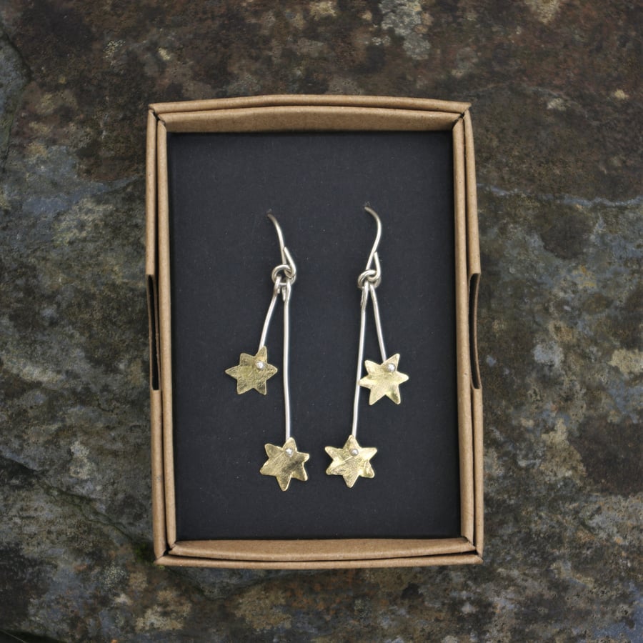 Brass Dangle Shooting Star Earrings