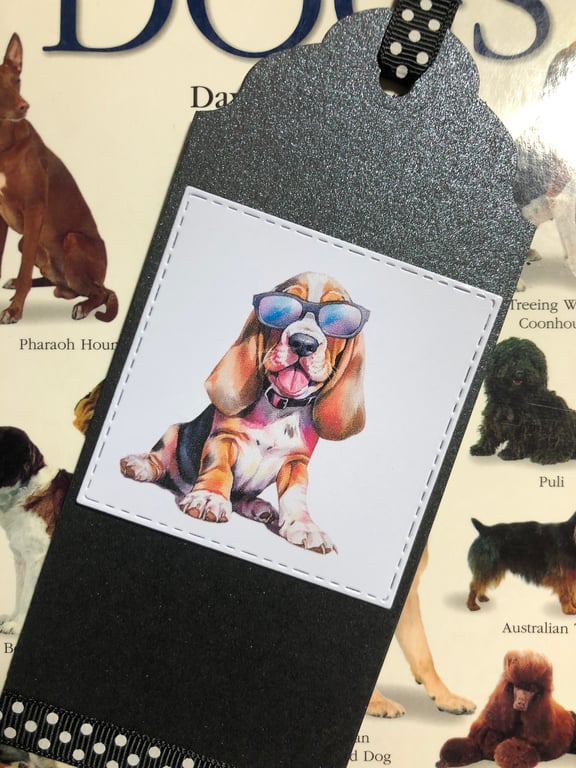 Basset Hound Bookmark: Handmade Dog Gift with Ribbon, Personalisation optional
