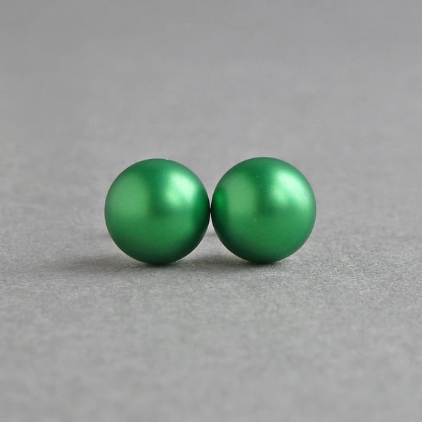 Green Stud Earrings - 8mm Bright Emerald Glass Stud Earrings - Women's Jewellery