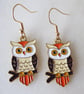 Enamelled Owl Earrings with KC Gold Ear Wires
