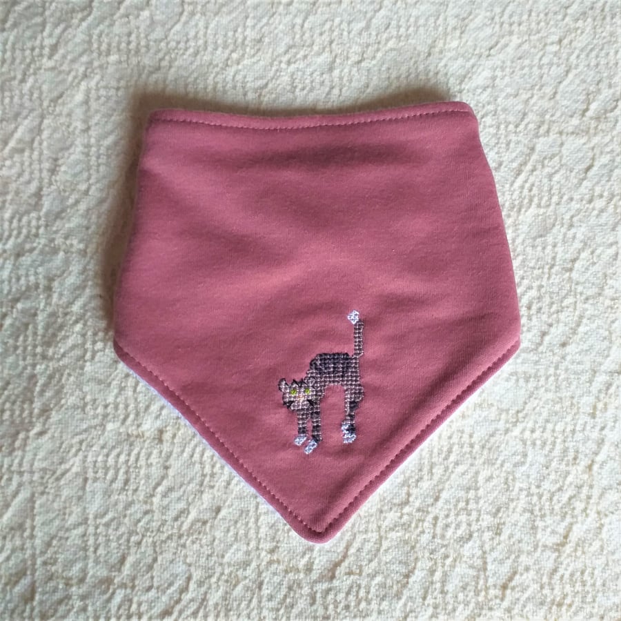 Cat Dribble Bib, hand embroidered