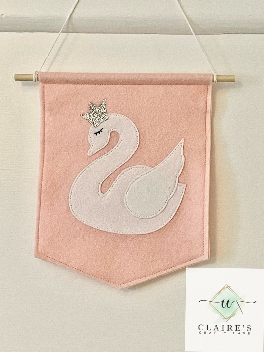 Swan nursery wall hanging, banner, nursery banner, pennant flag