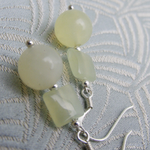 Jade Earrings, Green Dangle Earrings, Green Semi-Precious Stone  Earrings CC91