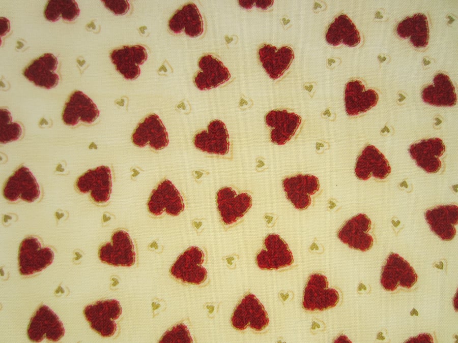 Red Hearts Fabric. Fat Quarter Remnant