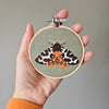 Garden Tiger Moth embroidered mini hoop, handmade hanging decoration