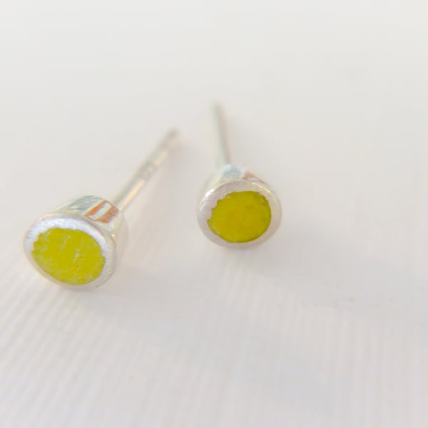 Tiny Colour Dot Stud Earrings Sulphur Yellow, Minimalist, Everyday Jewellery