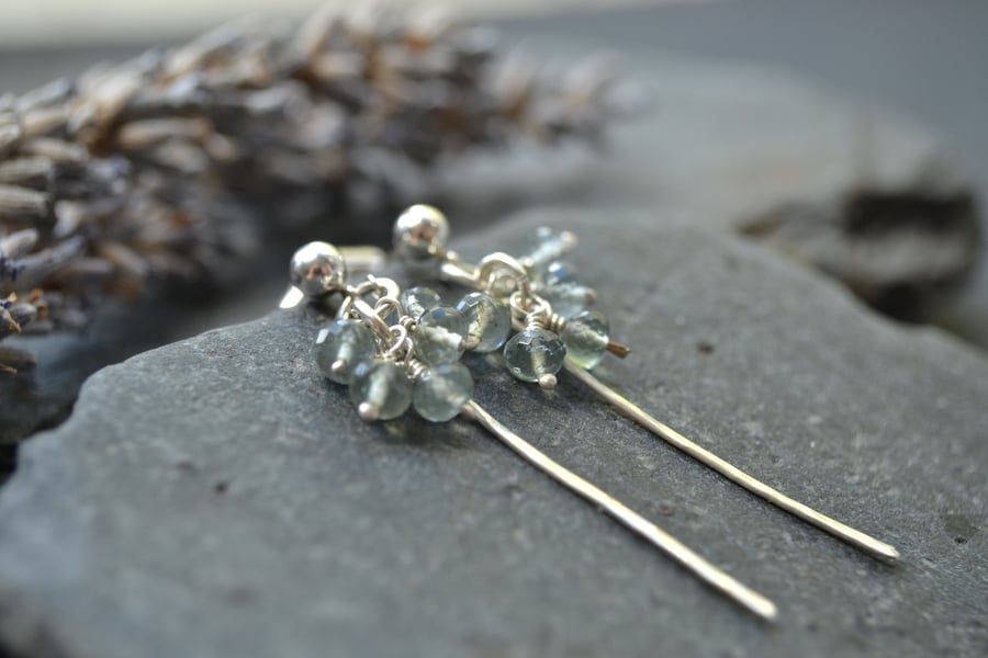 Moss aquamarine and sterling silver earrings