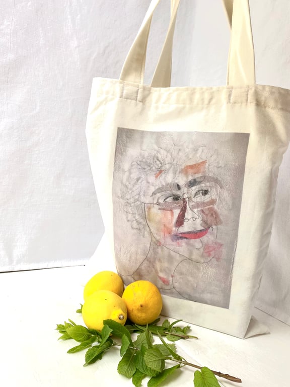 cotton tote bag, art print, a knowing smile 