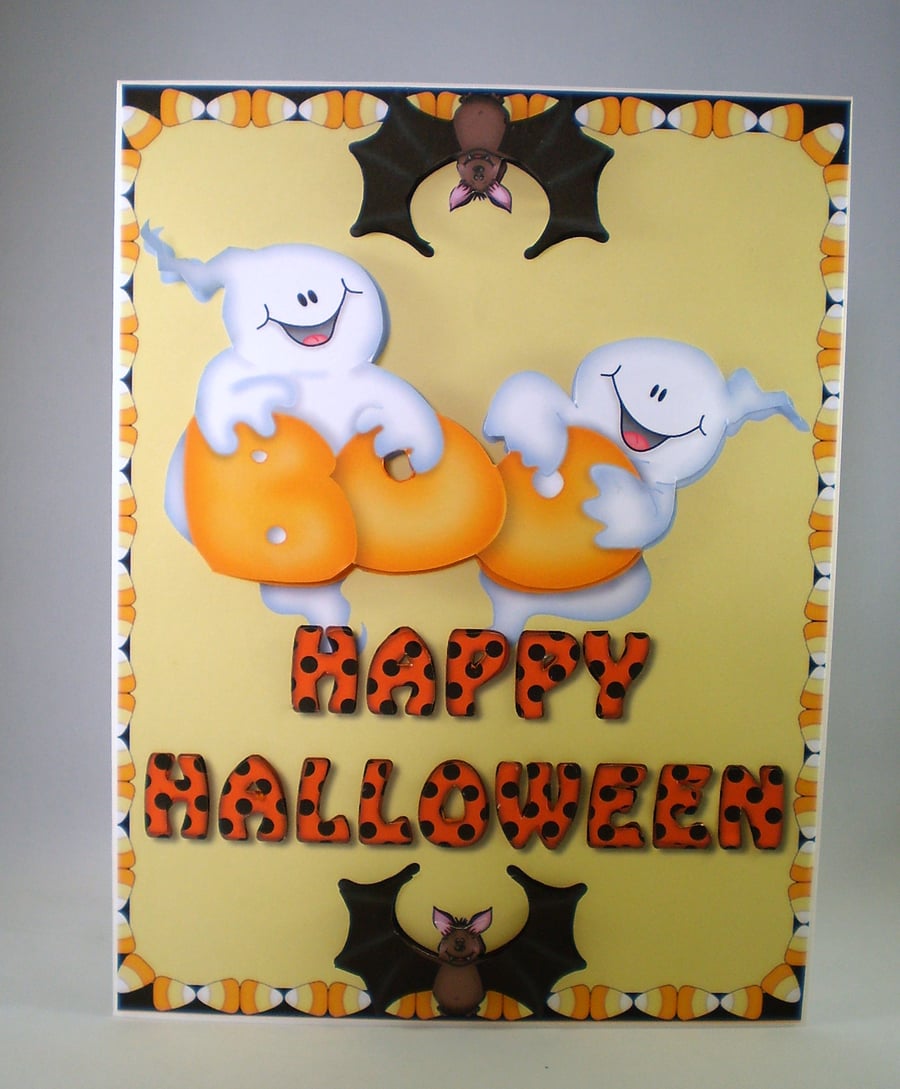 Handmade Halloween Greeting Card,ghosts,pumpkins,bats