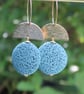 Statement Earrings Art Deco Style Blue Lava discs Gold Detail on Gold Hoops 