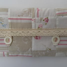 Shabby Chic, Patchwork, Quilted Make Up Bag with Lace Trim