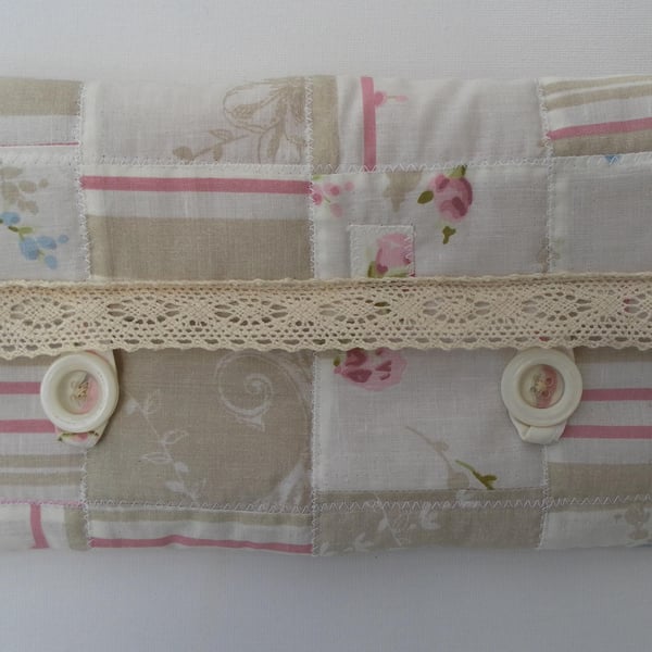 Shabby Chic, Patchwork, Quilted Make Up Bag with Lace Trim