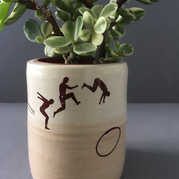Jumping man planter. Beaker. Ceramic. Handmade. Cactus. Plant pot. Succulent.