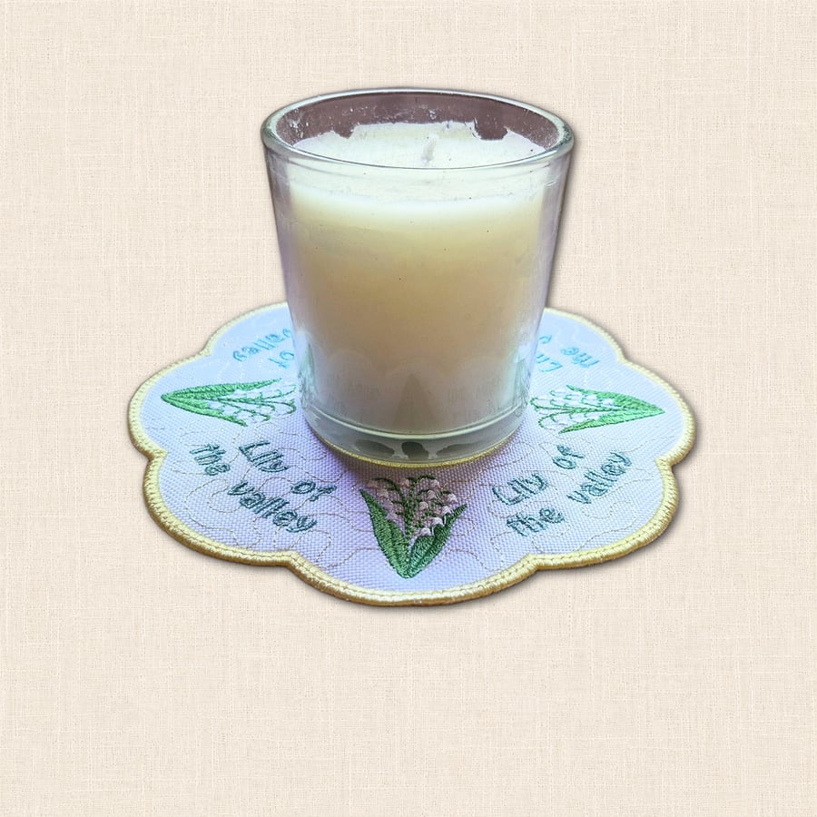 Lily of the Valley Candle Mat - Embroidered May Birth Flower Decor