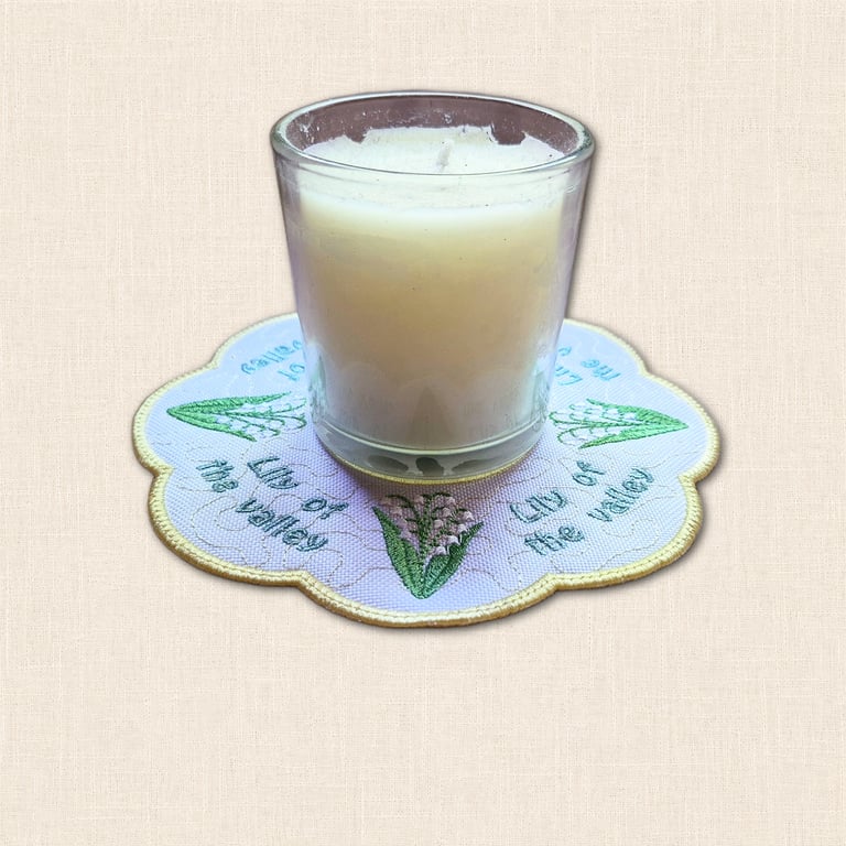 Lily of the Valley Candle Mat - Embroidered May Birth Flower Decor