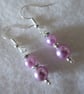 Earrings beautiful Lilac Pearl beads with sparkle detail. 4cm Dangle silver hook