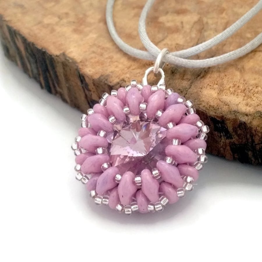 SALE - Light Pink Bead Weave Pendant