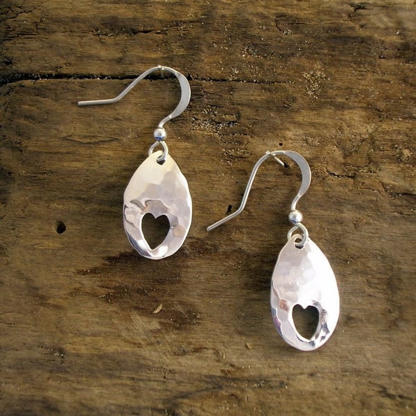 Hammered Silver Heart Earrings, Handmade Heart Jewellery, Sterling Silver