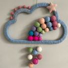 Felted colorful rainbow macrame textured nursery or playroom wall hanging 