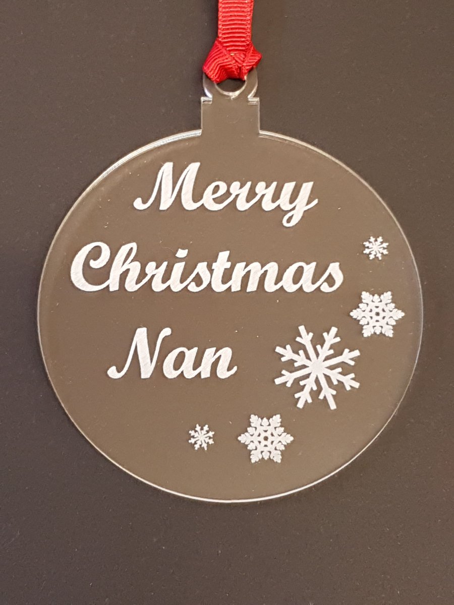 Acrylic Christmas Xmas Bauble Merry Christmas Nan - Clear