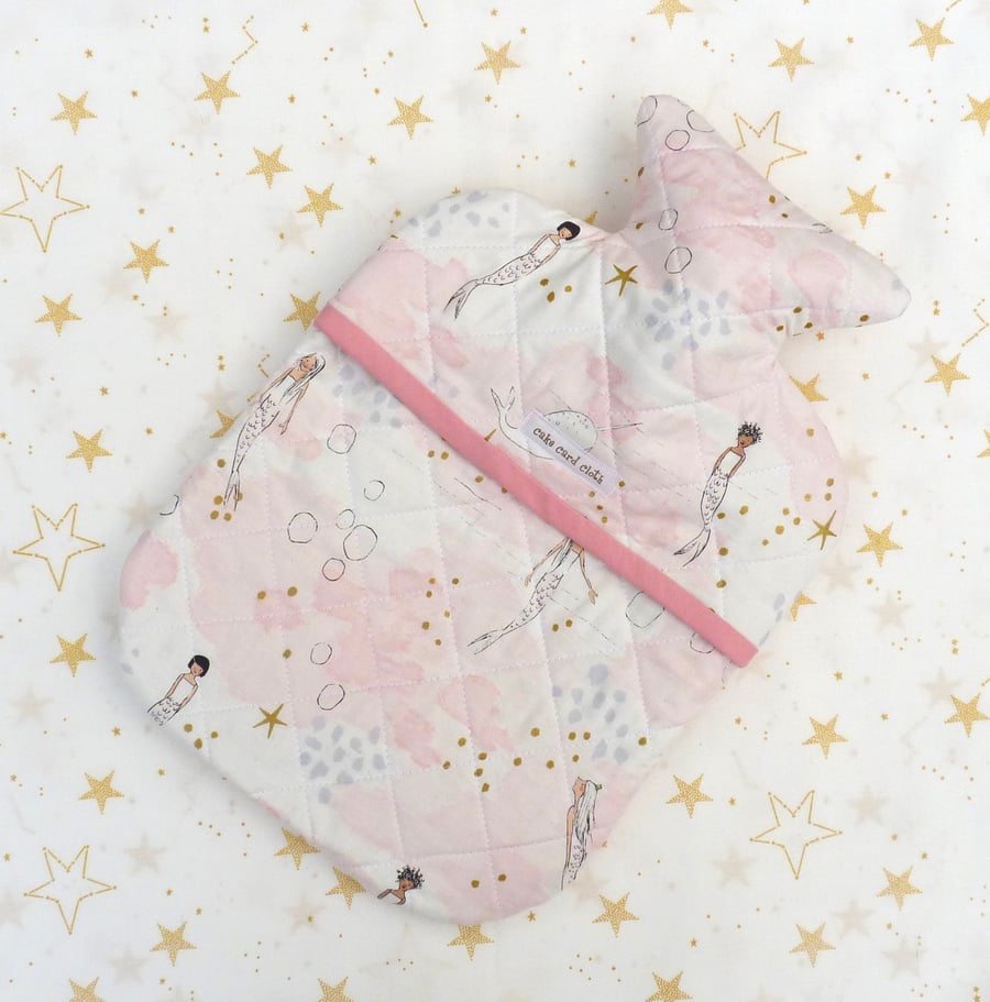 Mermaid quilted hot water bottle cover