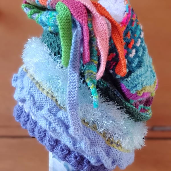 "Carnival" hand knitted trailing hat