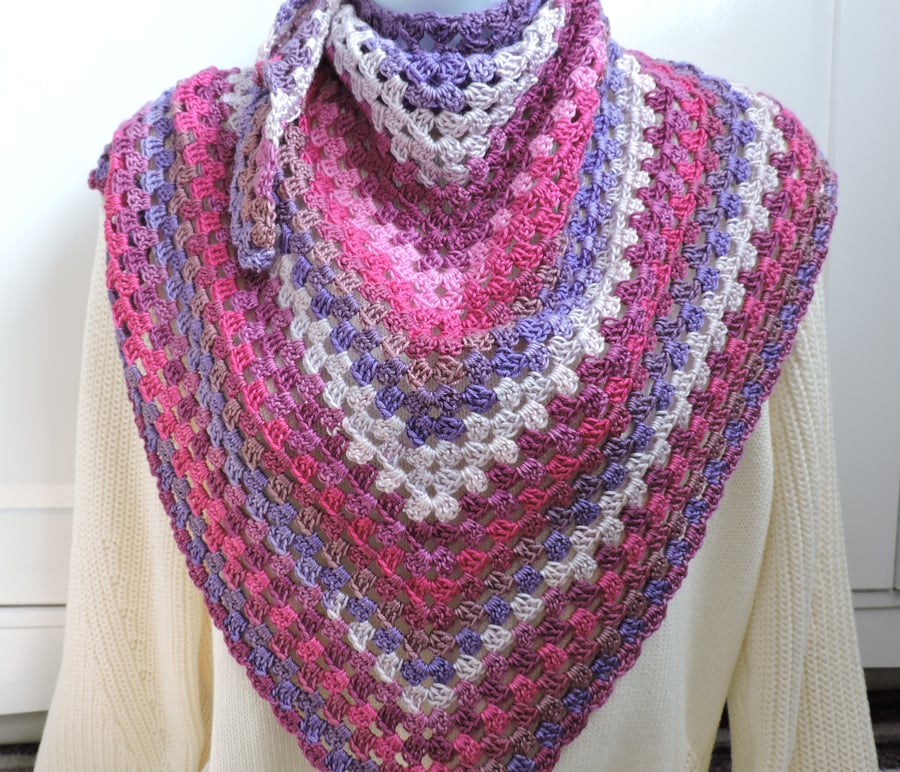 Crochet Shawl Microfibre Acrylic Magenta Lilac Lavender Raspberry Pale Pink