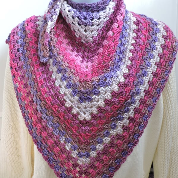Crochet Shawl Microfibre Acrylic Magenta Lilac Lavender Raspberry Pale Pink