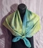 Pure Silk Scarf, Large Square, Blue, Yellow, and Green - Image 5