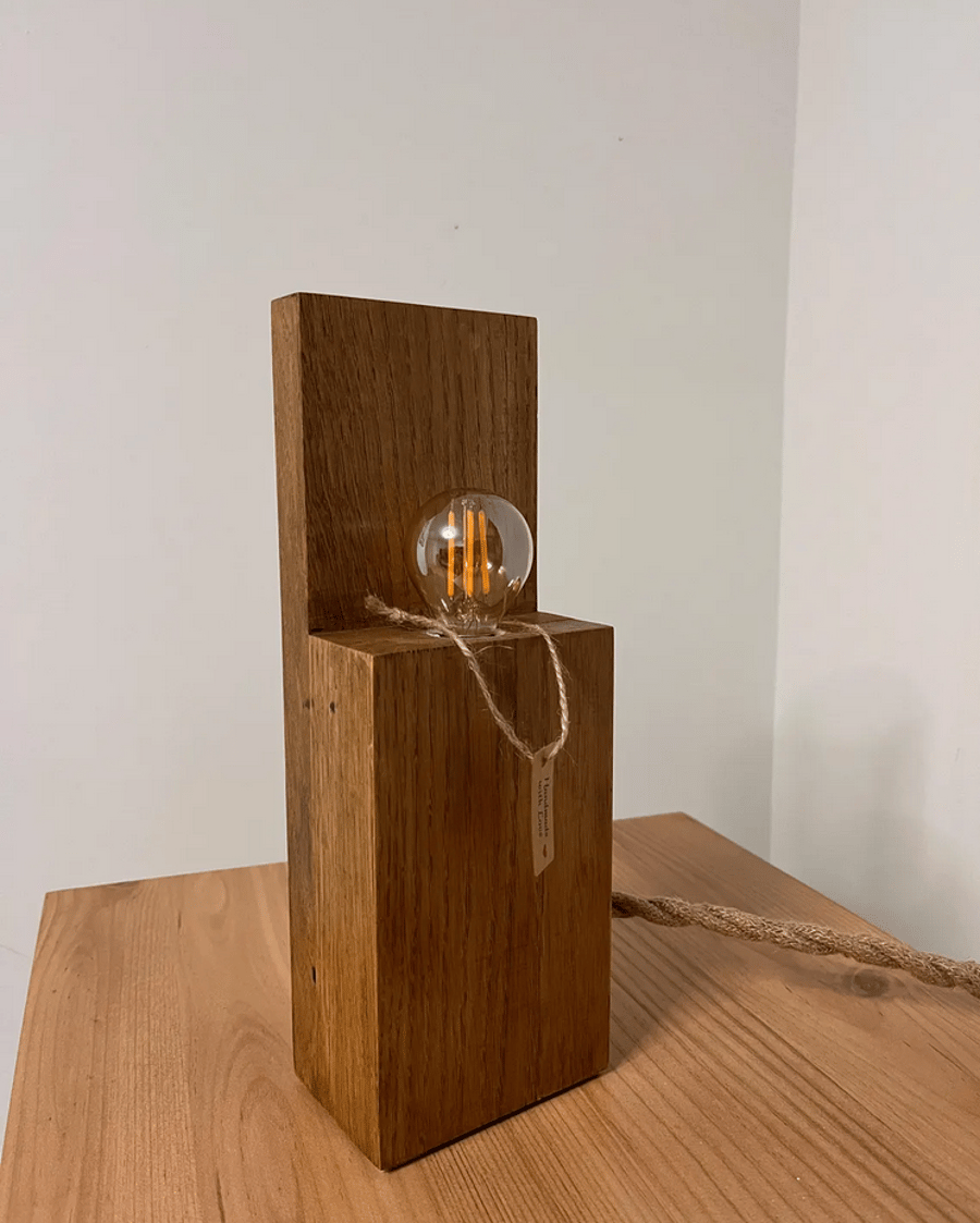 Handmade Solid Oak Block Lamp