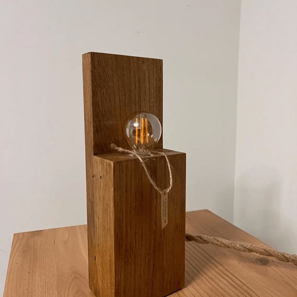 Handmade Solid Oak Block Lamp