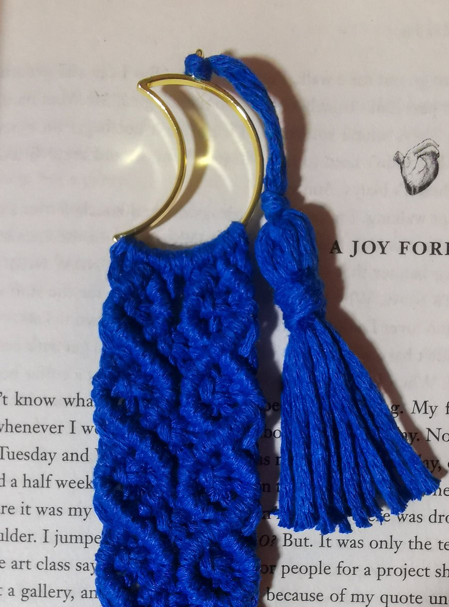 Bookmark, Handmade macrame boho reading - Royal Blue FREE UK P&P