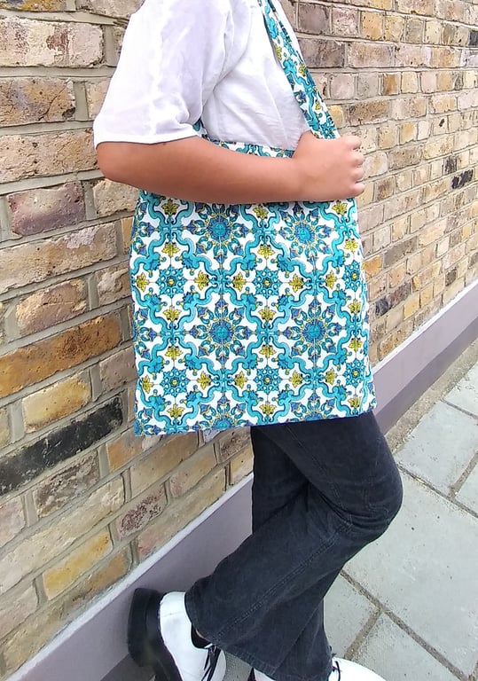 Handmade tote bag Italian tiles fabric