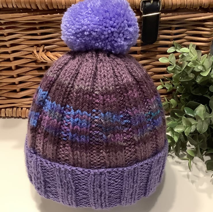 Girl s Ribbed Large Pom Pom Beanie Hat 1 2 Year Folksy