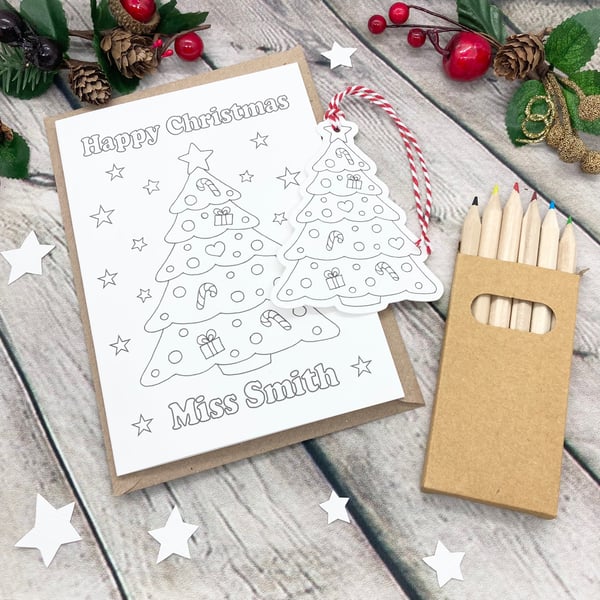 Coloured By Christmas Card & Gift Tag - Christmas Tree - Personalised 